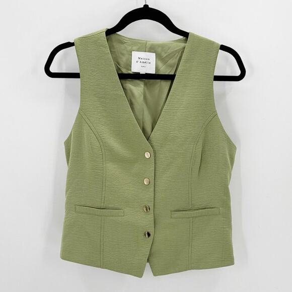 Maison D'Amelie green Vest cinch buckle in back size 8 preppy it girl summer - Picture 1 of 8